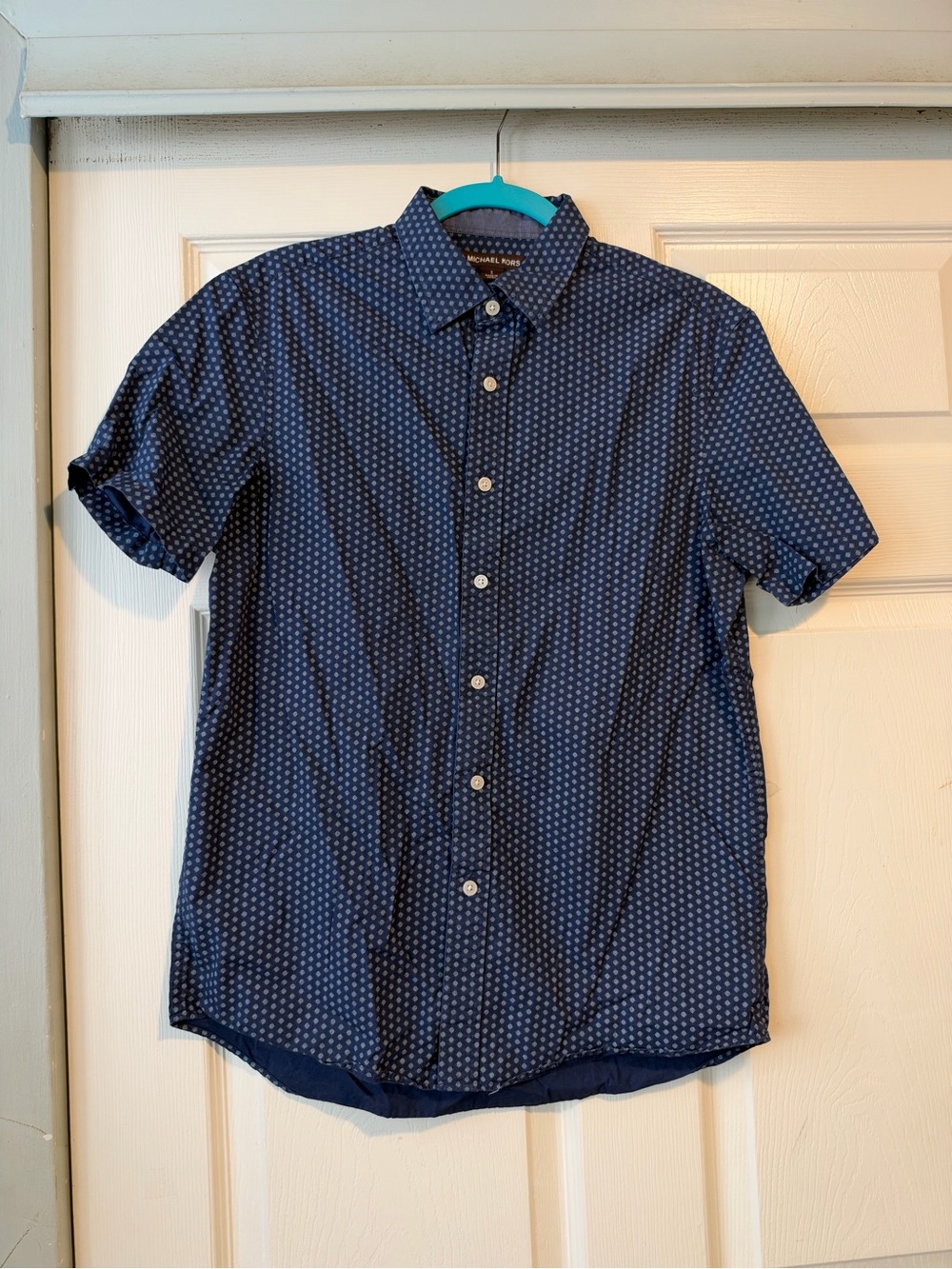 Michael Kors Navy Short-Sleeve Button-Down with Micro Dot Print